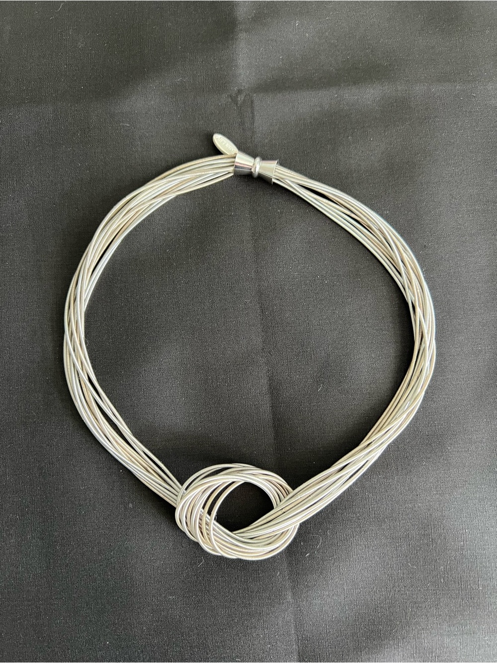 Sea Lily Multi-Strand Necklace with Knot Accent Matte Silver Piano Wire 19” long